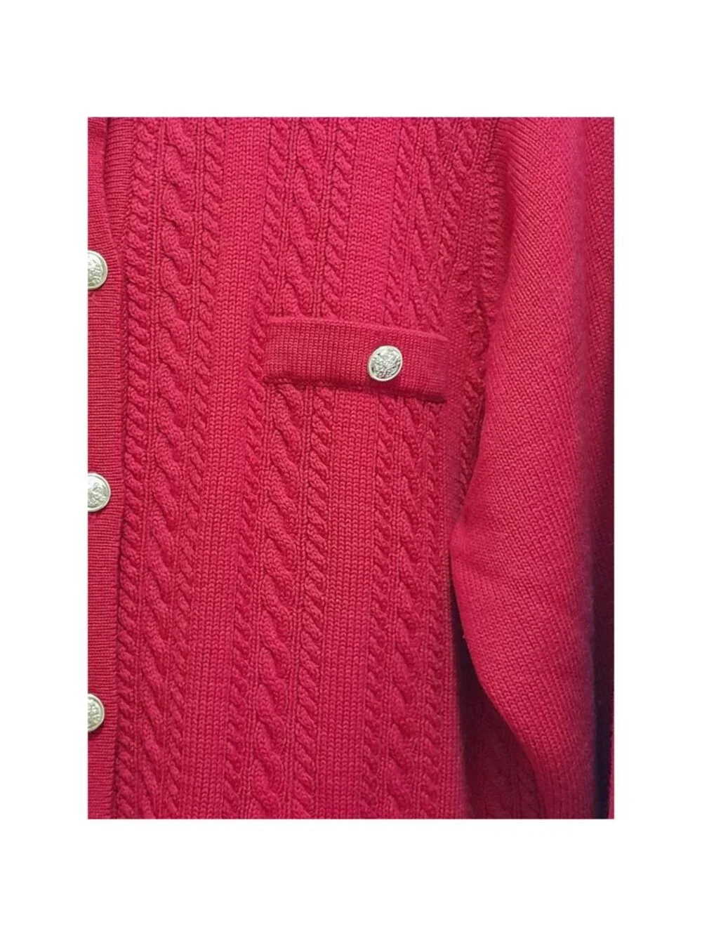 Vtg Talbots Cable Knit Cardigan Merino Wool Winter Holiday Outdoor Warm Size L
